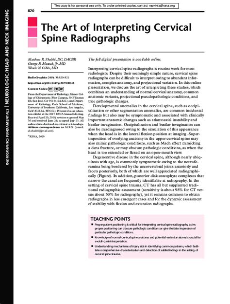The Art of Interpreting Cervical Spine Radiographs.